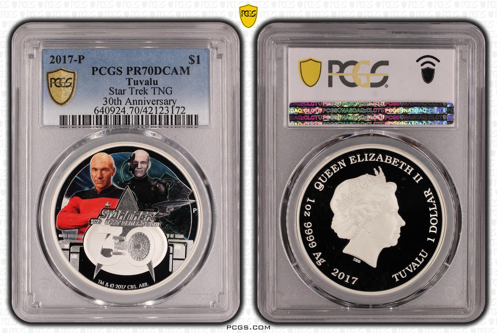 Tuvalu, Star Trek TNG 30th Anniversary, POP 2/0, One Dollar, 2017-P, PCGS PR70DCAM