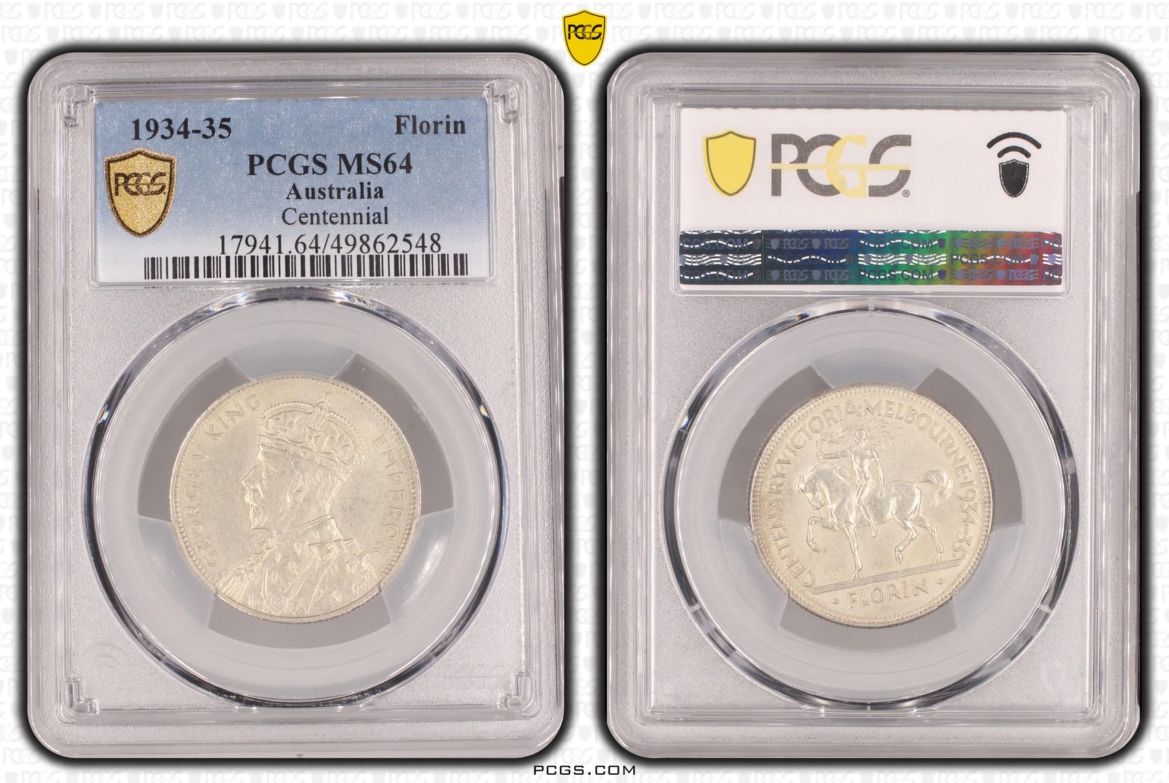 George V, Melbourne Centenary, Florin, 1934-35, PCGS MS64