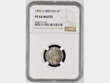 1902 EDWARD VII MATT PROOF SILVER 6 PENCE PF64