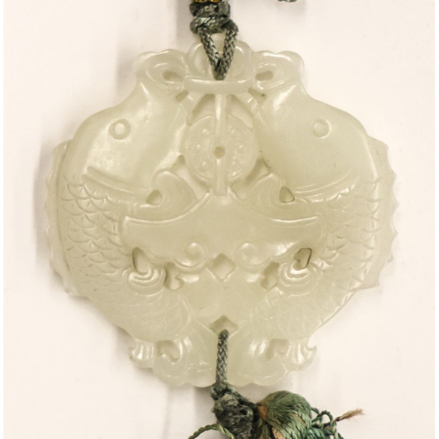 Chinese White Jade Twin Fish Toggle Pendant