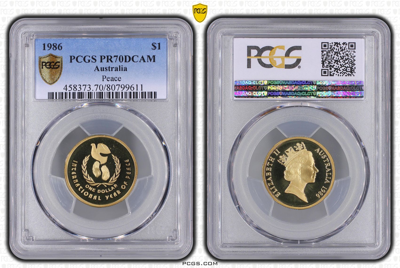 Peace, Top pop, One Dollar, 1986, PCGS PR70DCAM