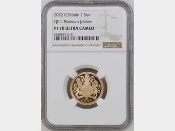2022 ELIZABETH II PLATINUM JUBILEE PROOF GOLD SOVEREIGN PF70 UCAM TOP POP!