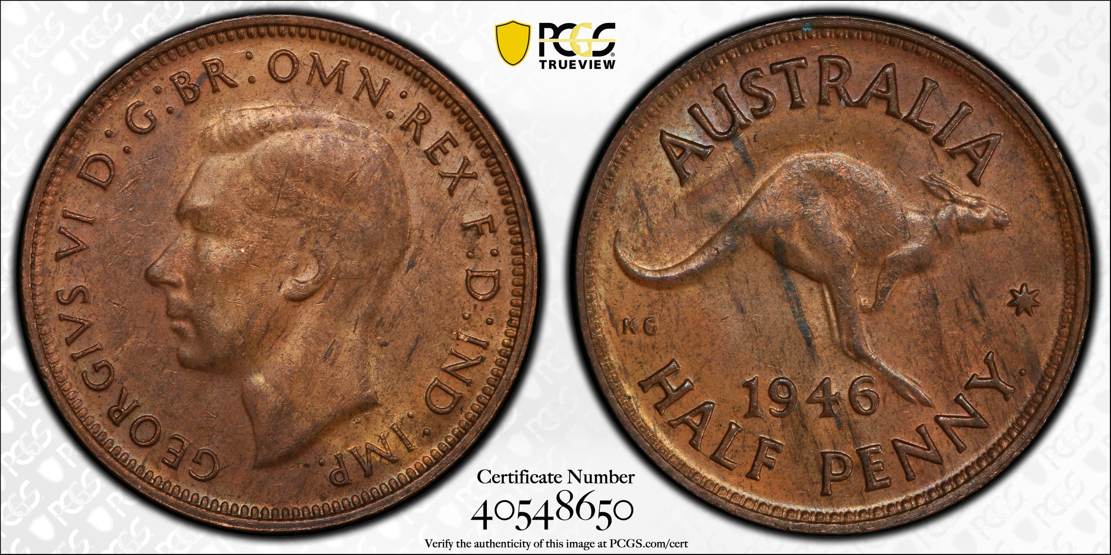 George VI, , Halfpenny, 1946(p), PCGS MS63BN