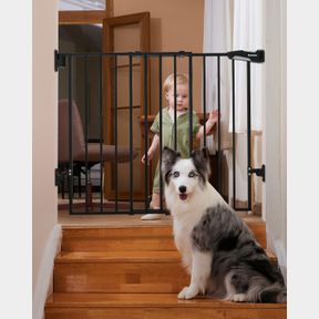 BABELIO 26-43" AUTO CLOSE BABY/DOG GATE FOR STAIRS, 2-IN-1 EASY SWING DOORWAY AND HALLWAY PET GATE, WITH EXTRA-WIDE WALK THRU DOOR