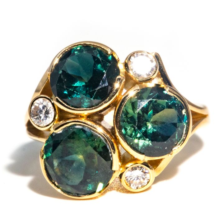 4.34 Carat Teal Sapphire and Diamond Ring