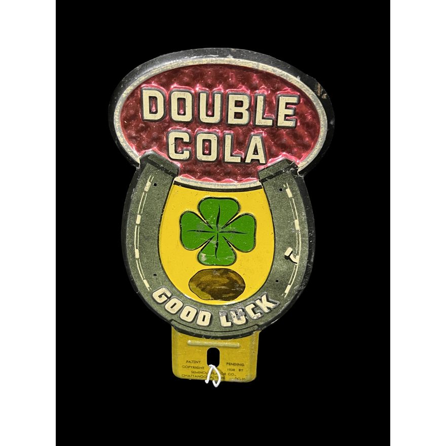 Double Cola Good Luck License Topper Tin Metal Soda Sign