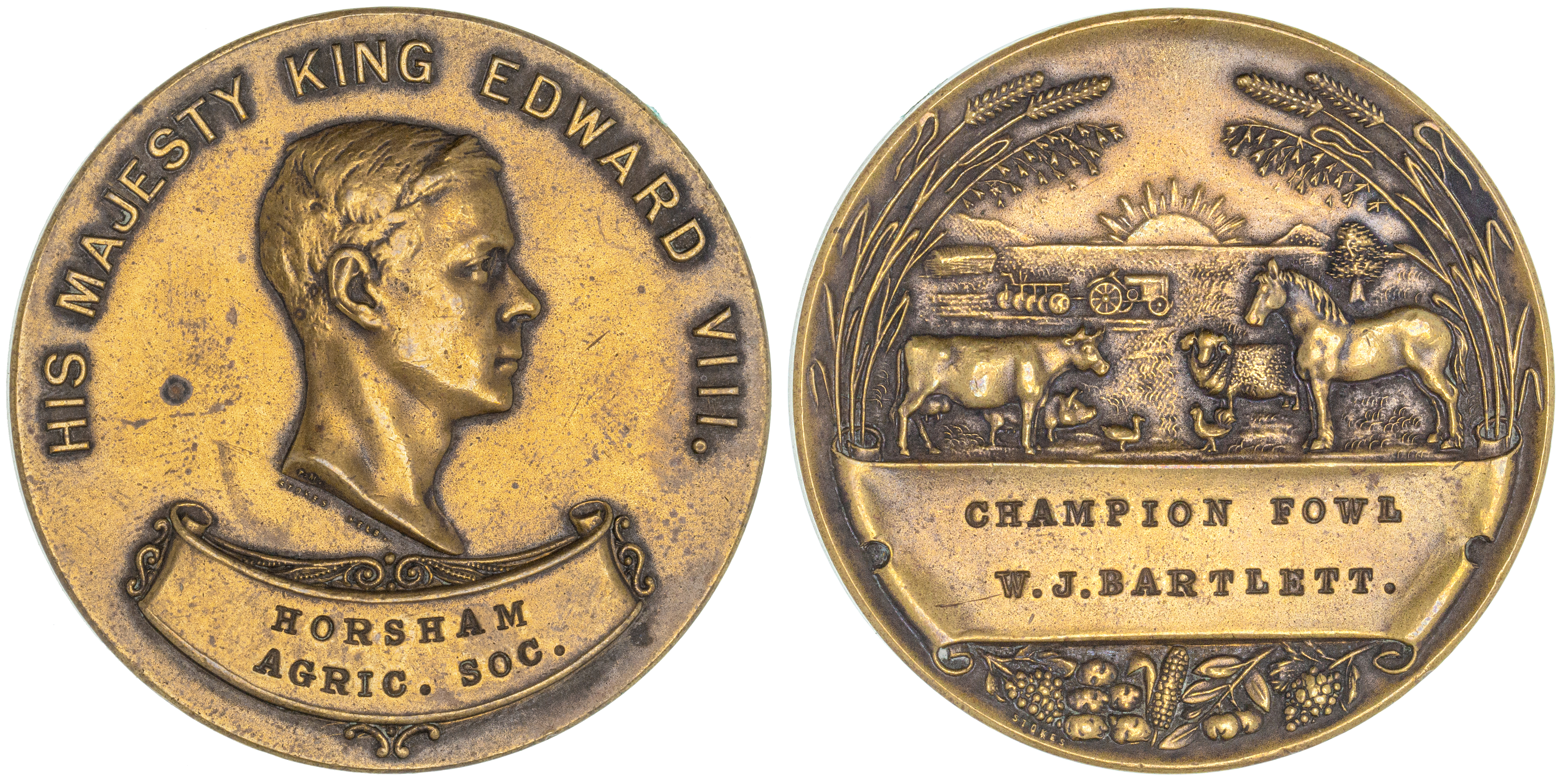 Edward VIII, Horsham Agricultural Society Prize Medal, 1936, gVF