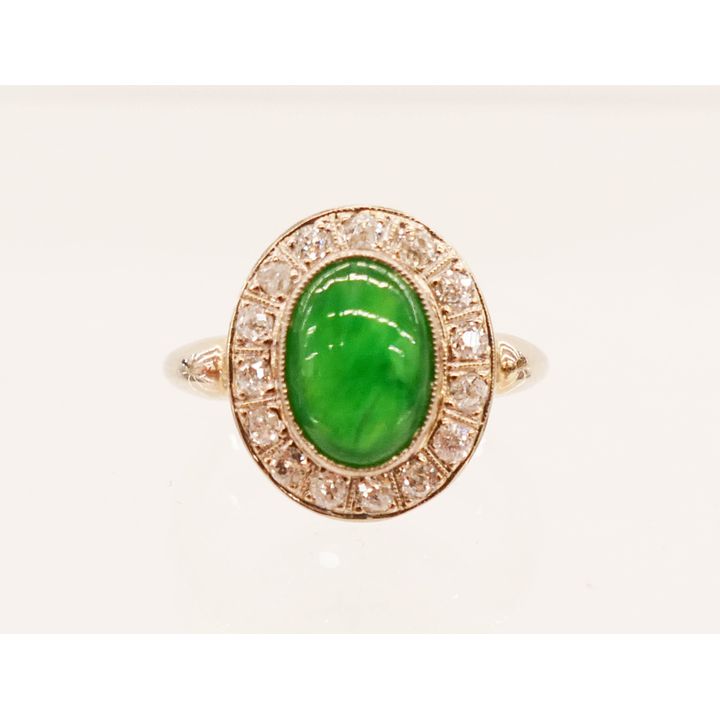 Lady's 14k Jadeite and Diamond Art Deco Ring Size 5.5