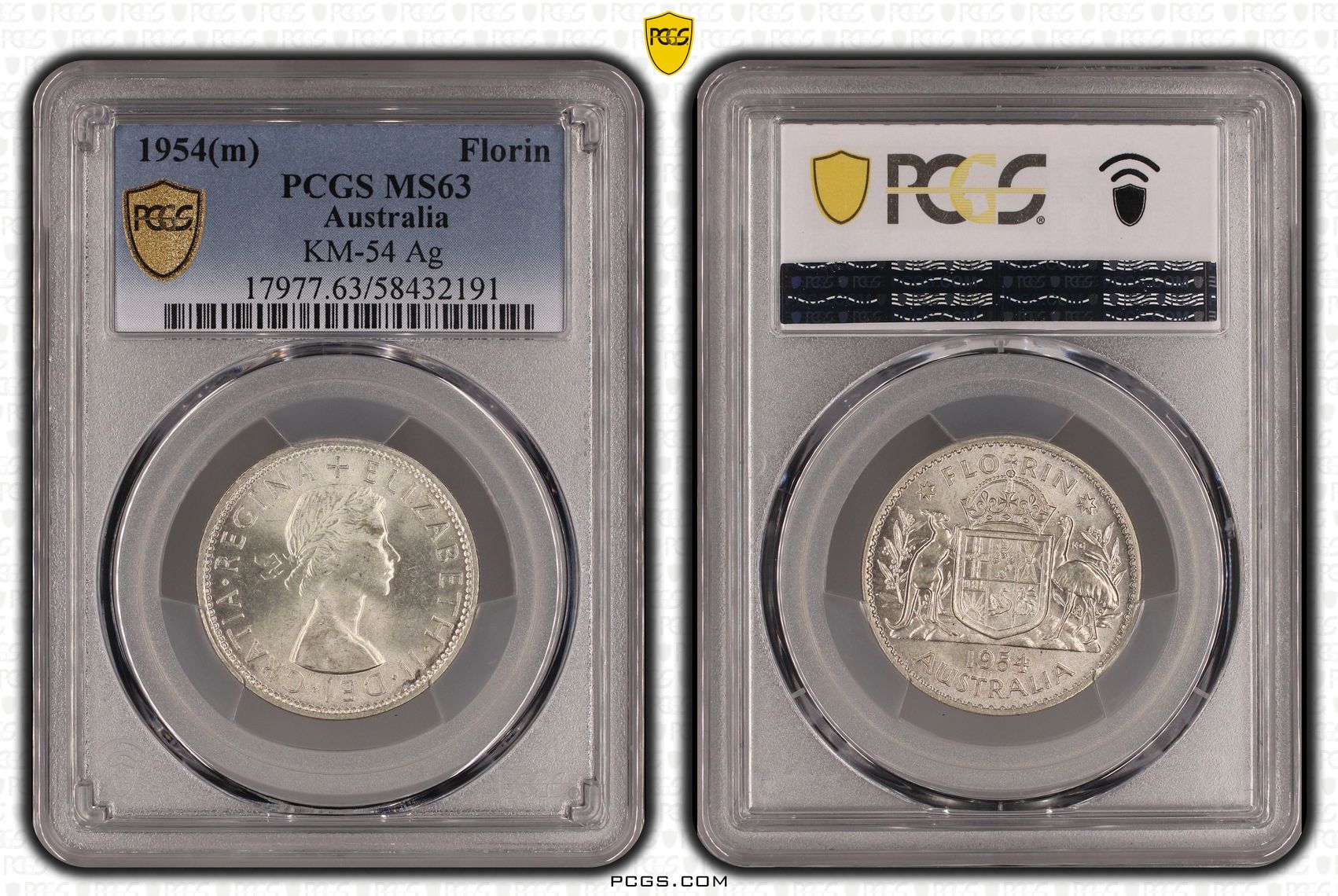 KM-54 Silver, Florin, 1954(m), PCGS MS63