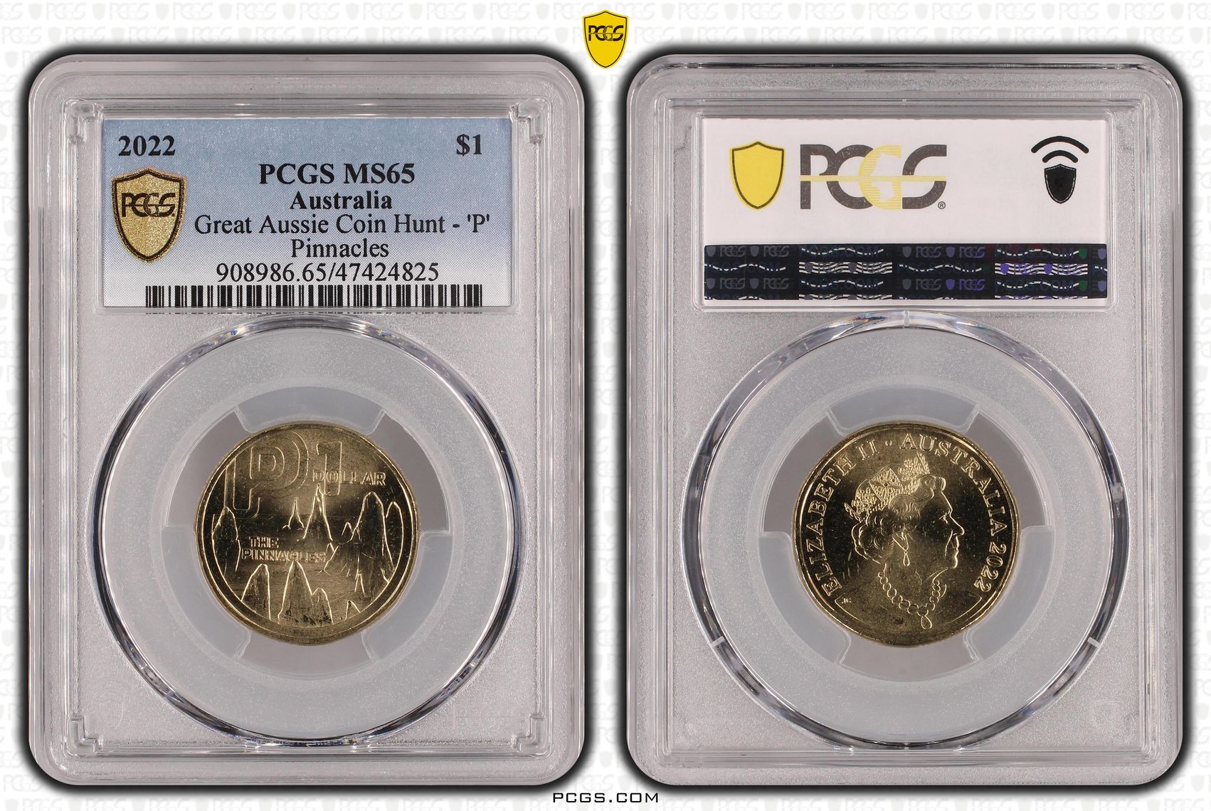 Great Aussie Coin Hunt - 'P', One Dollar, 2022, PCGS MS 65