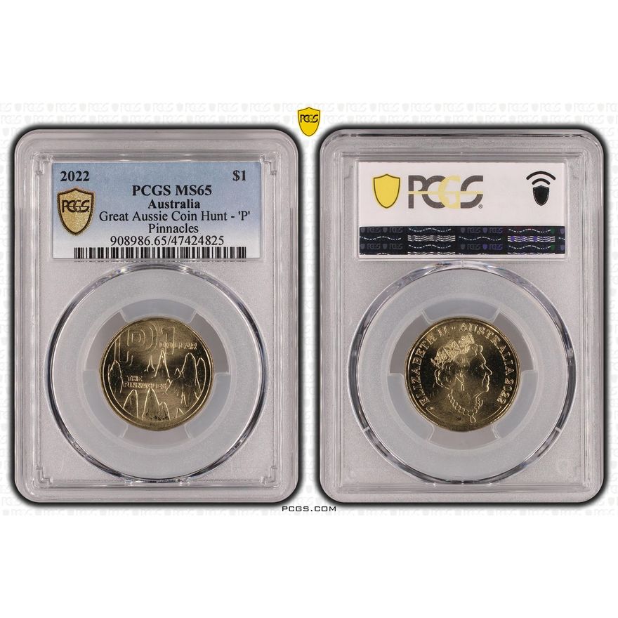 Great Aussie Coin Hunt - 'P', One Dollar, 2022, PCGS MS 65