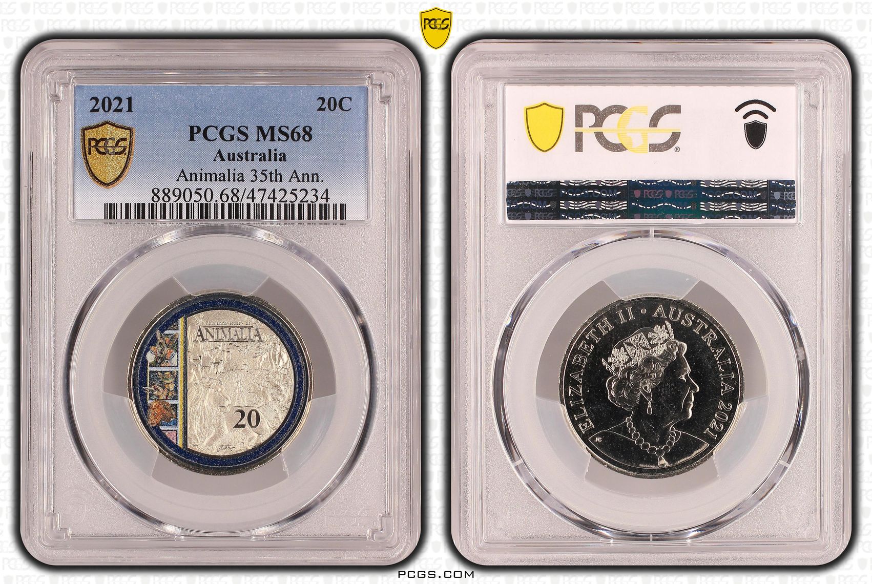 Animalia 35th Ann., Twenty Cent, 2021, PCGS MS 68