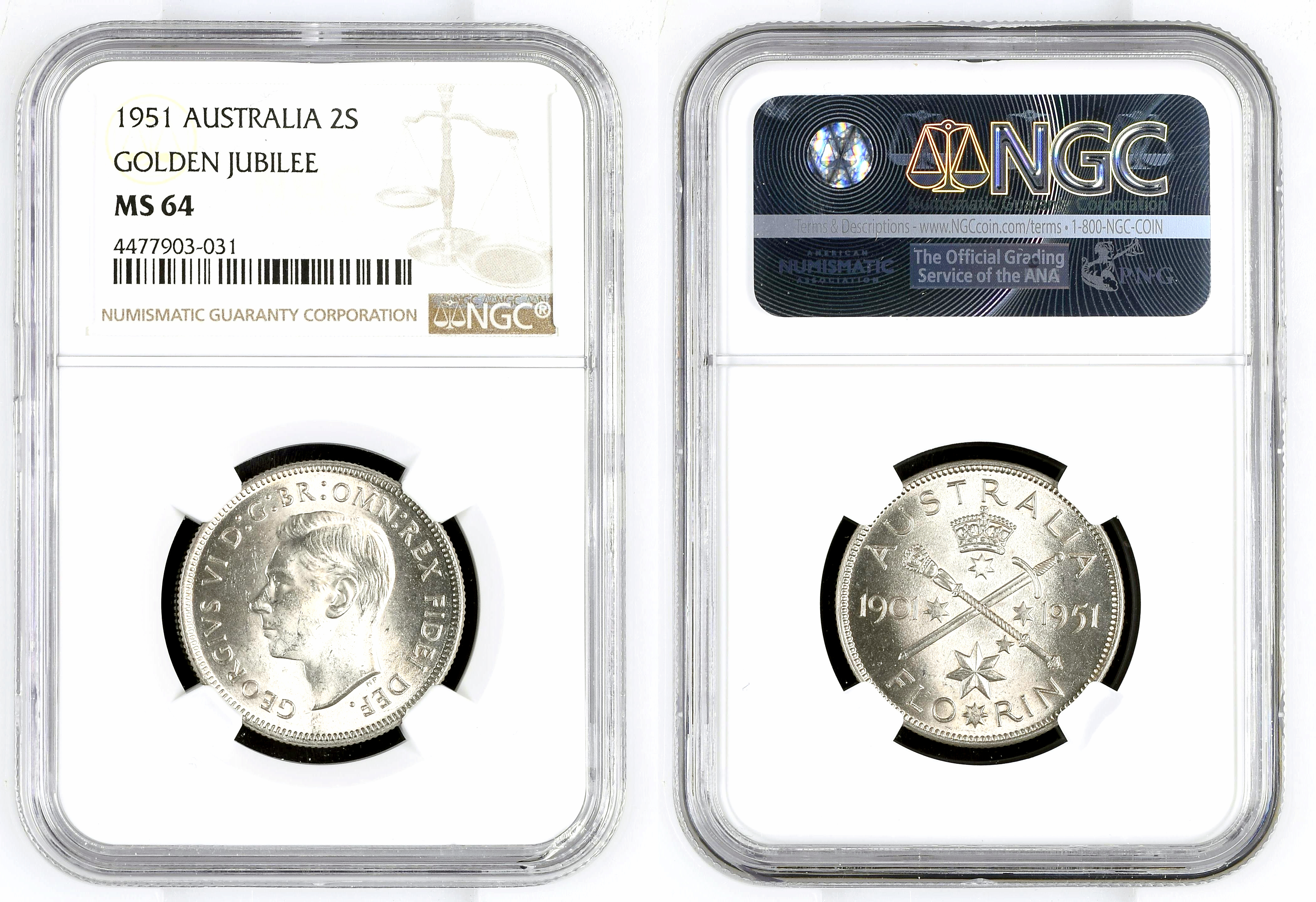 Jubilee, Florin, 1951, NGC MS 64