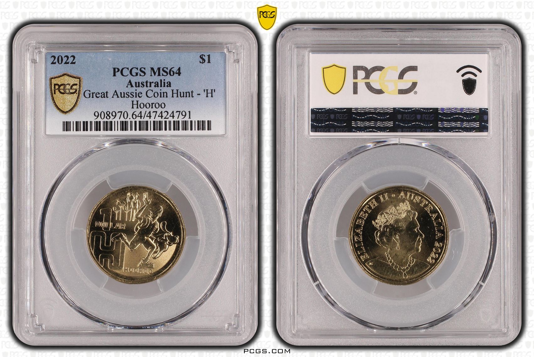 Great Aussie Coin Hunt - 'H', One Dollar, 2022, PCGS MS 64