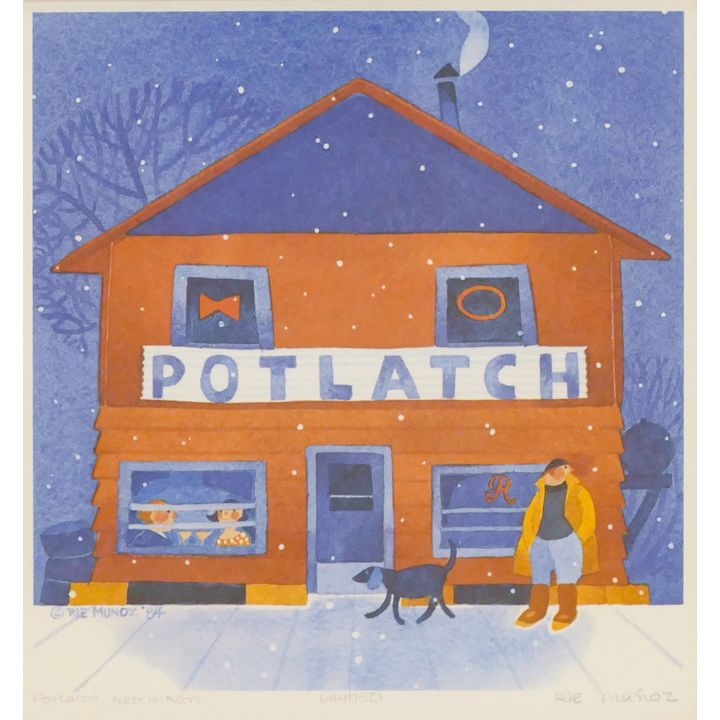 Rie Munoz ''Potlatch, Ketchikan'' 1984 Signed Print.