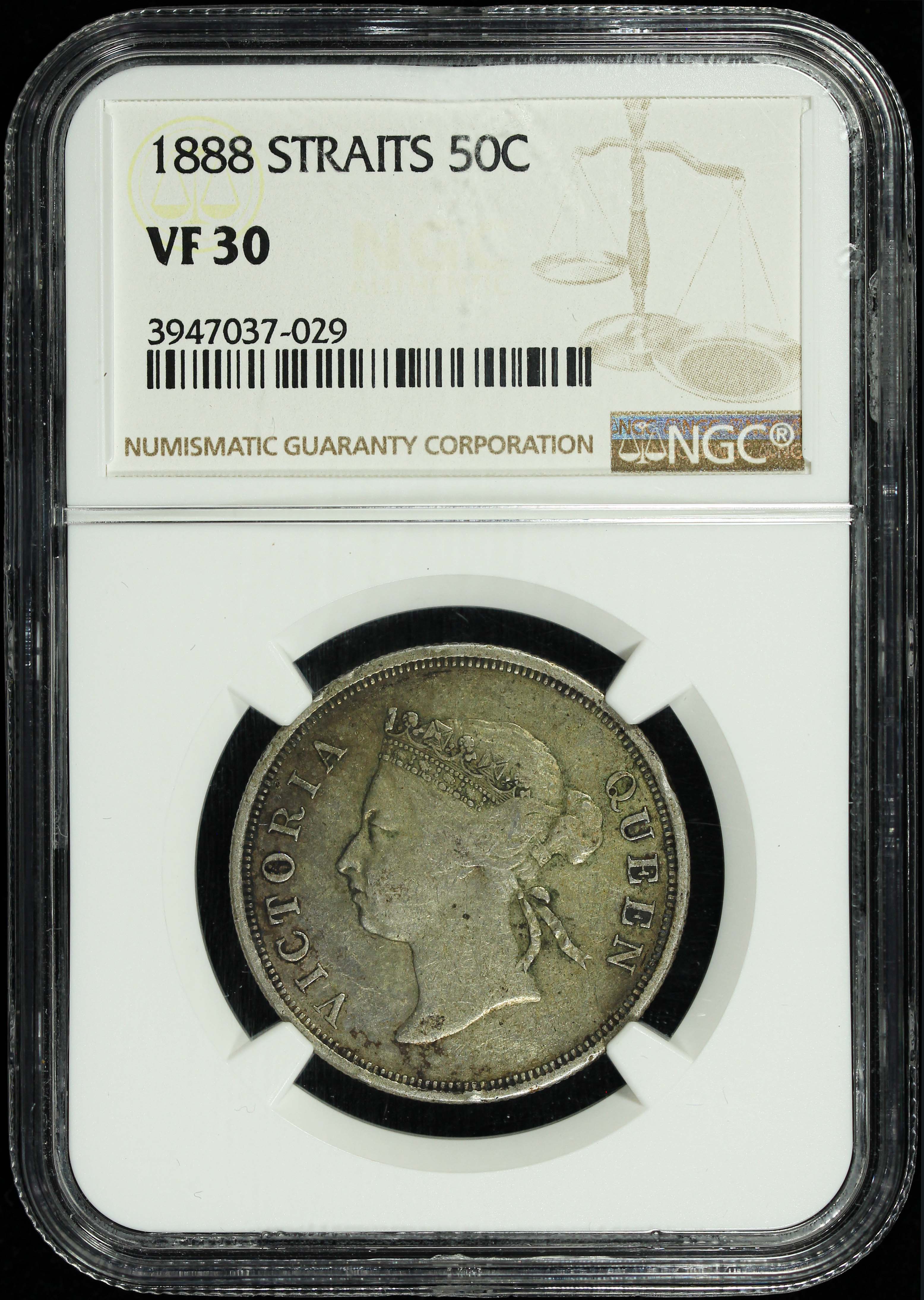 Straits Settlements, QV, 1888, 50 Cents, NGC VF30. | Unique