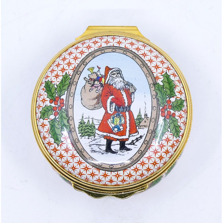 Halcyon Days 1984 Christmas Enameled Box 1'' x 2''