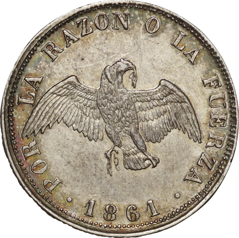 チリ-Chile. 1861. Silver. 20センタボ(Centavo). 極美. EF. コンドル 
