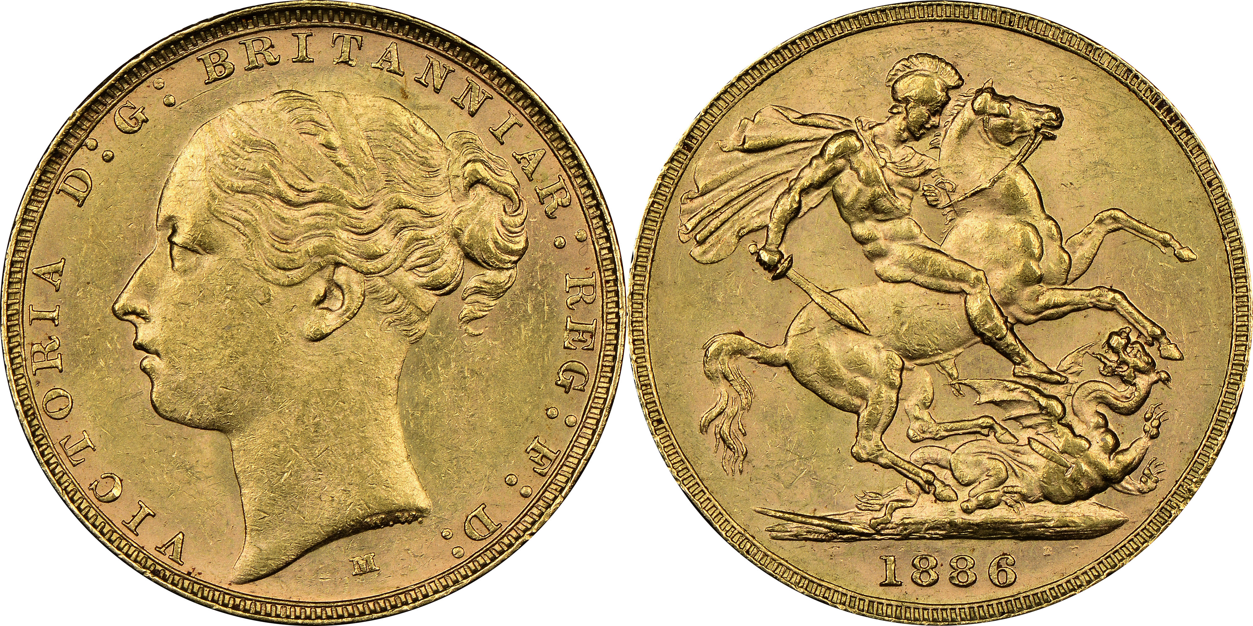 60 · Victoria, St George Reverse, Sovereign, 1886-M, NGC MS62