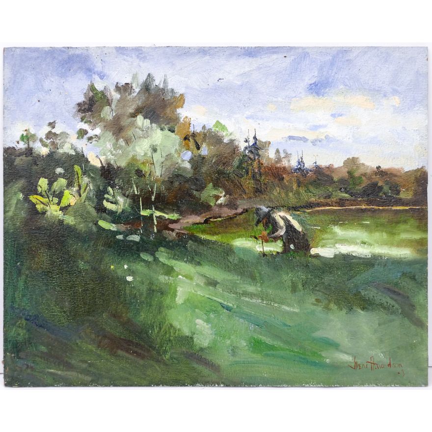 Gene Amondson ''Old Man in the Field'' Oil on Masonite 16''x20''