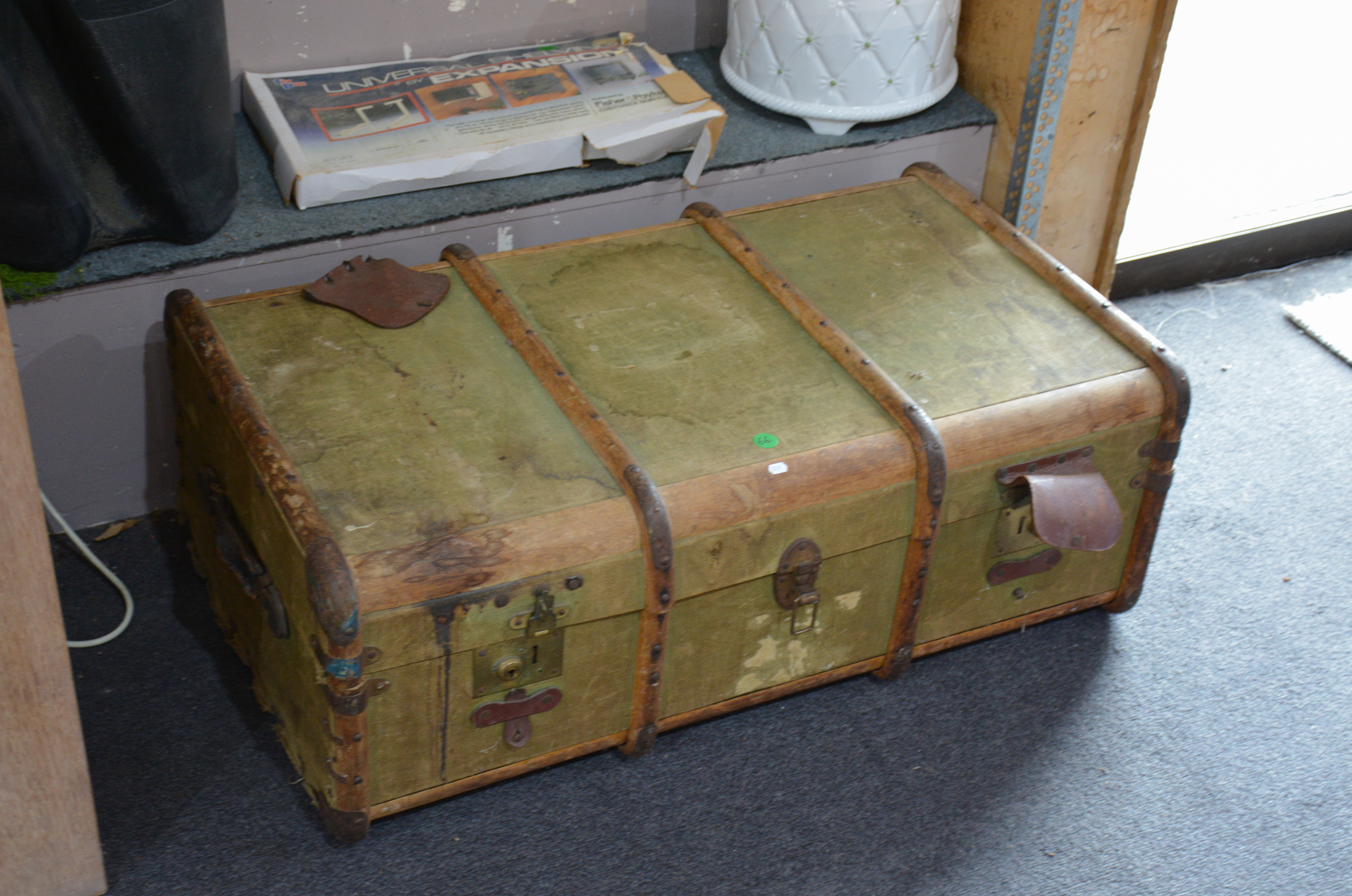 Vintage Canvas and Wood Travel Trunk — sold at auction in New Zealand for $15
