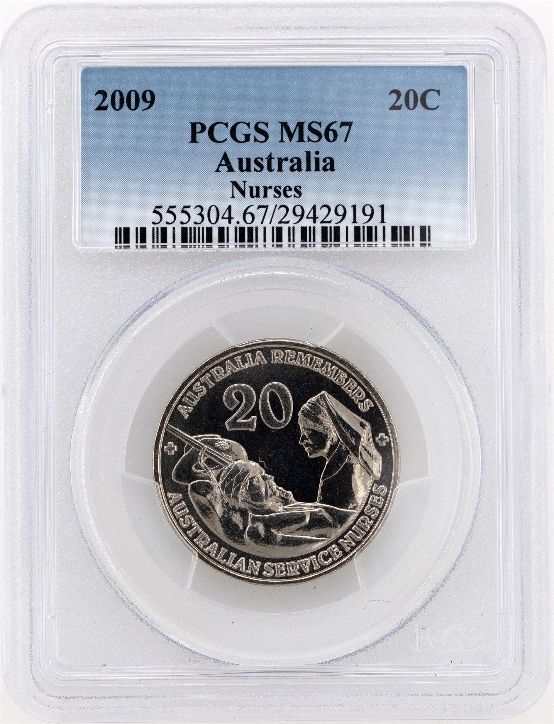 2009 Australia Twenty Cent, 20c Nurses PCGS - MS67 -191