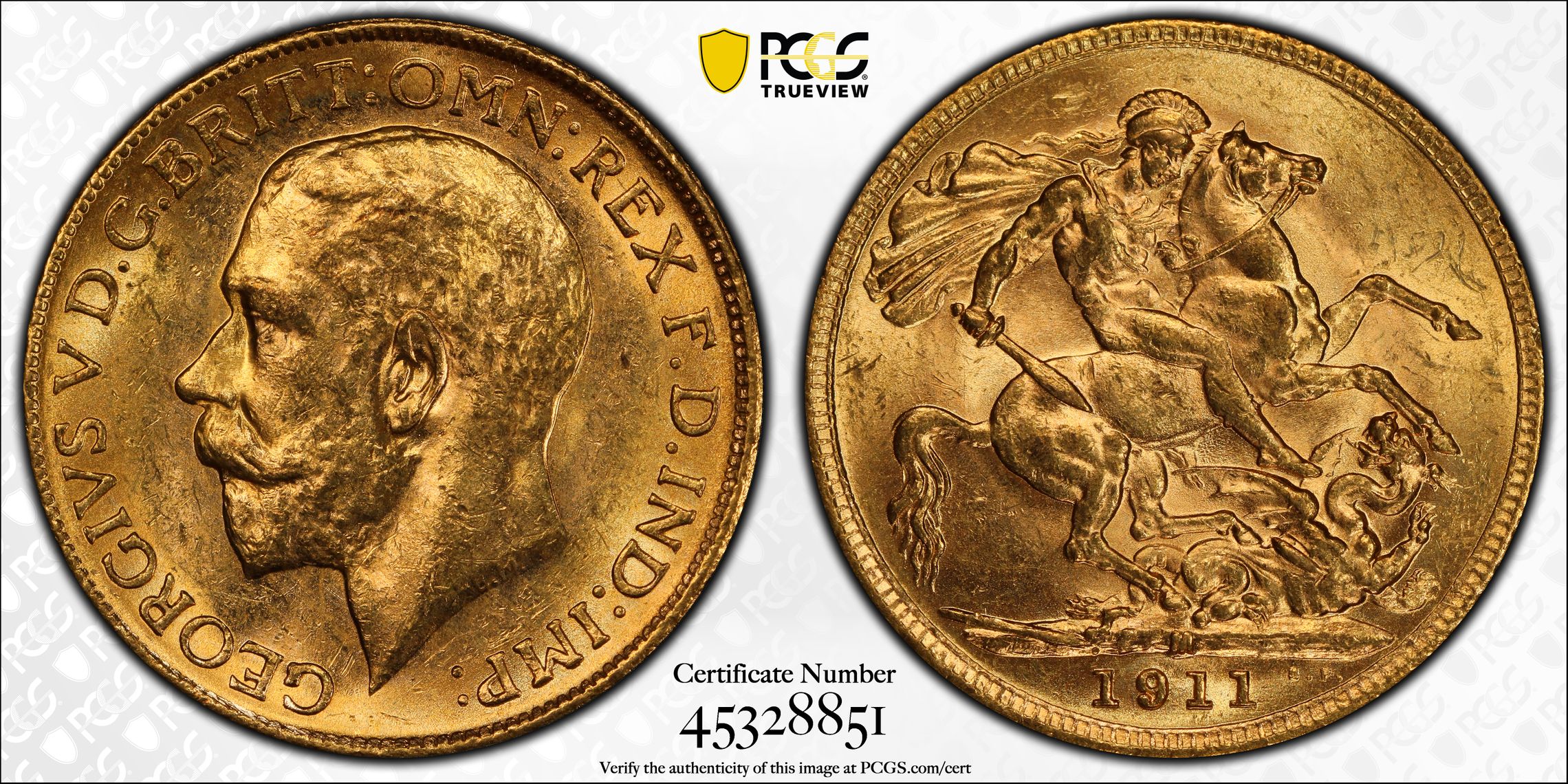 George V, Sovereign, 1911-M, PCGS MS63