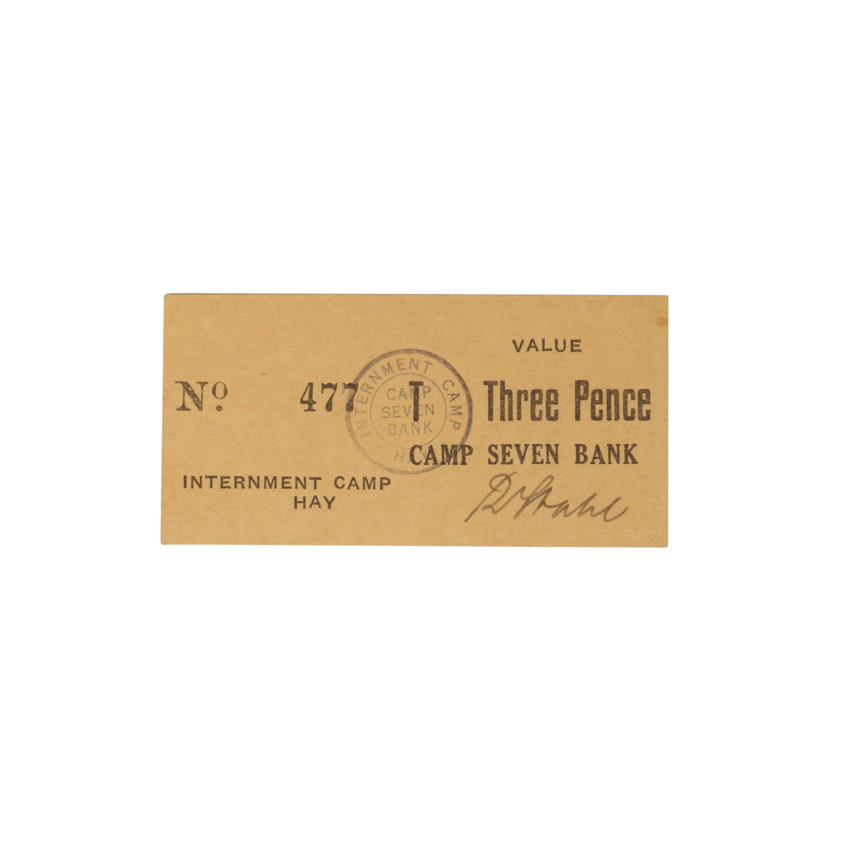 124. · Hay Internment Camp, Three Pence,  WWII, UNC