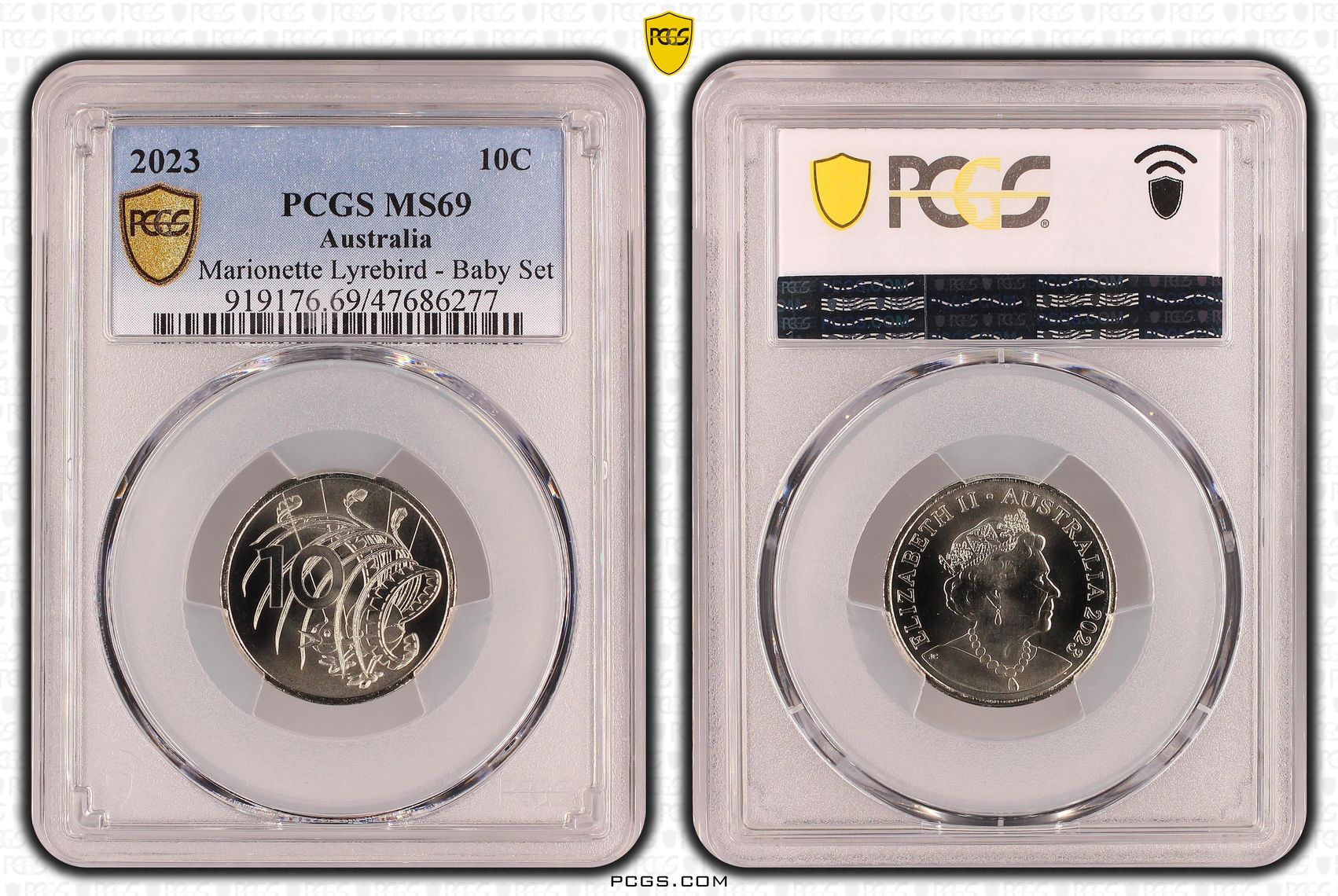 46 · Elizabeth II, Marionette Lyrebird - Baby Set, Ten Cent, 2023, PCGS MS69