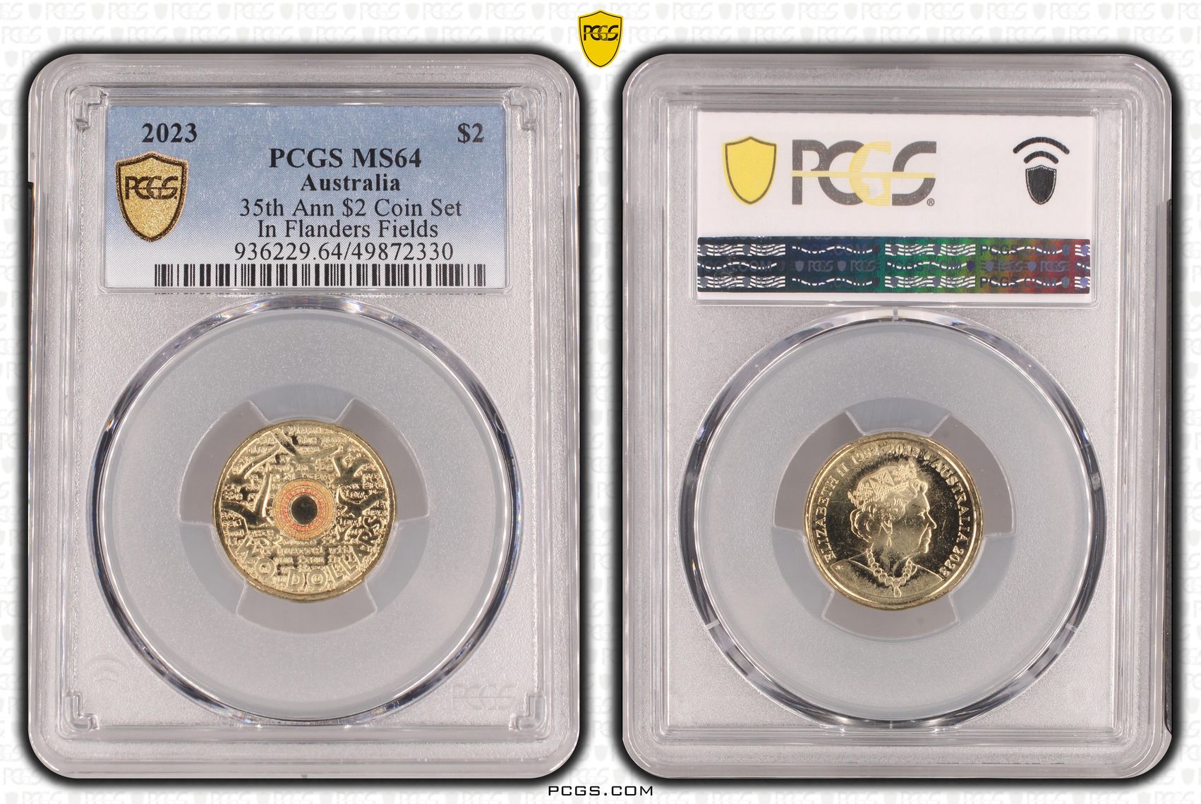 35th Ann $2 Coin Set Colourised In Flanders Fields, Two Dollar, 2023, PCGS MS64