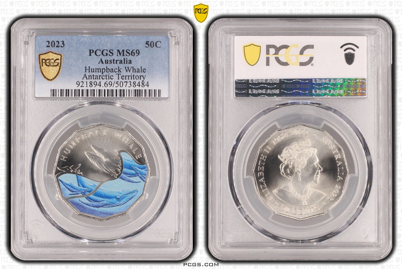 Humpback Whale Colorized, Fifty Cent, 2023, PCGS MS69