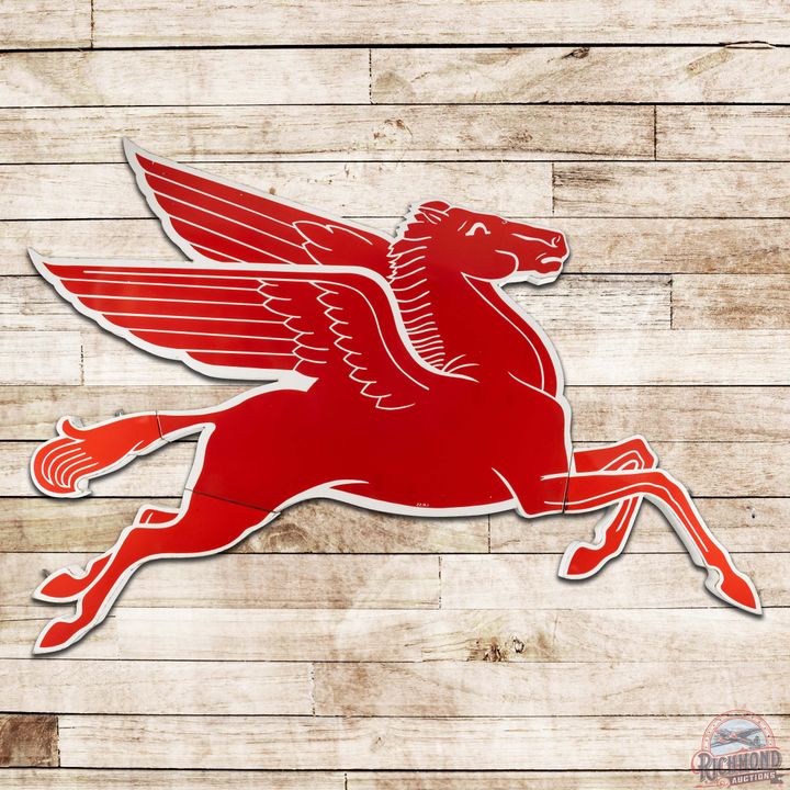 Impressive 1955 Mobil Pegasus Die Cut Single Sided Porcelain Cookie Cutter Sign "Right Facing"
