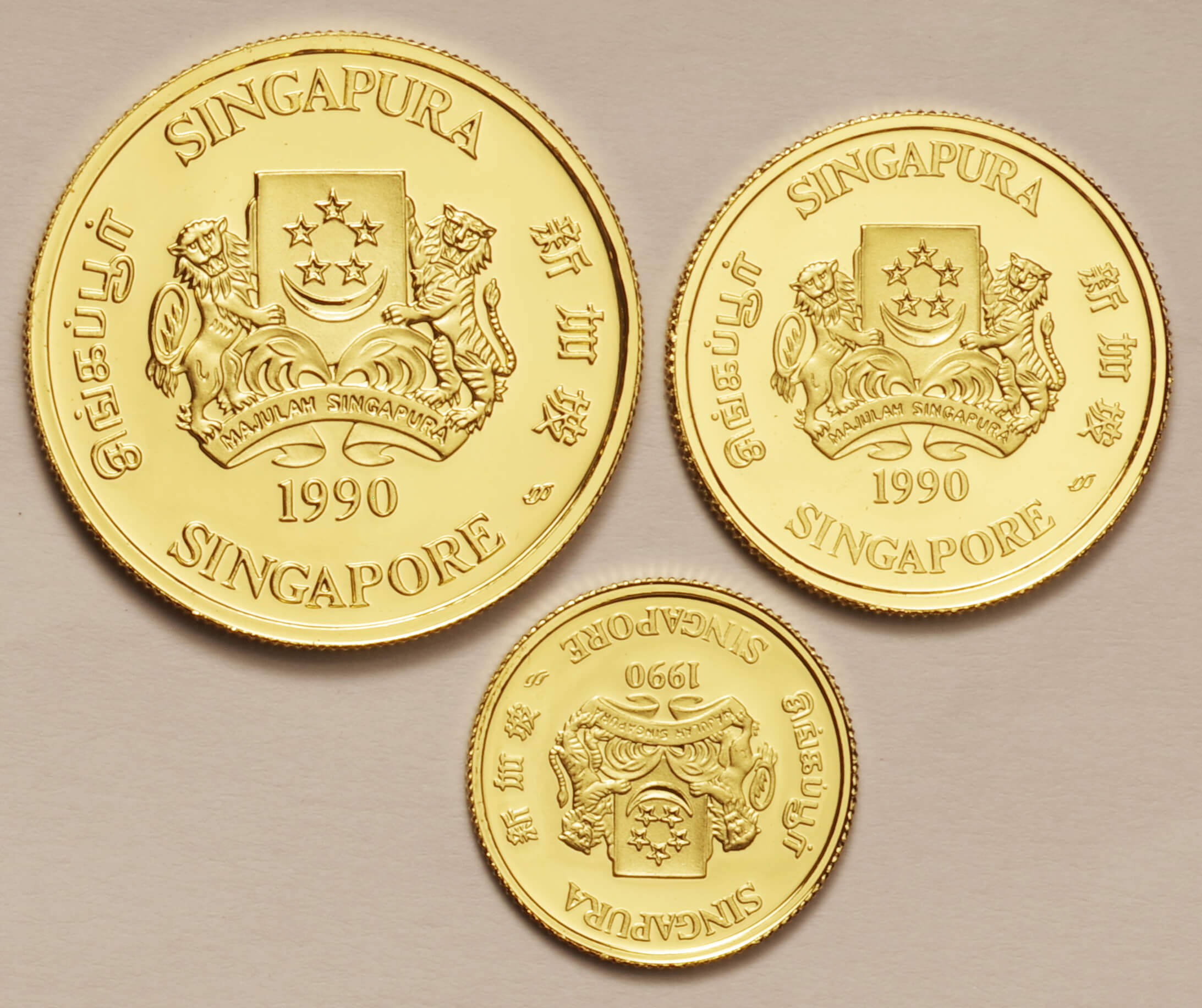 シンガポール-Singapore. ライオン図 プルーフ金貨5種揃 1990年 PS27
