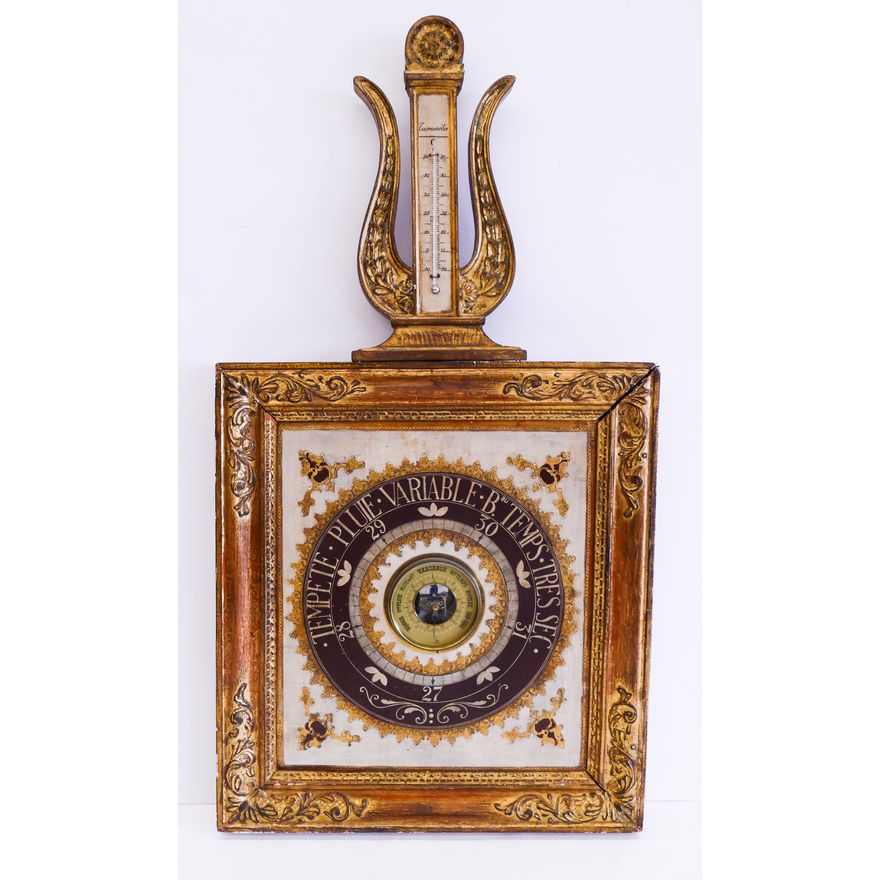 Italian Gilt Decorated Hanging Barometer- 35x19''