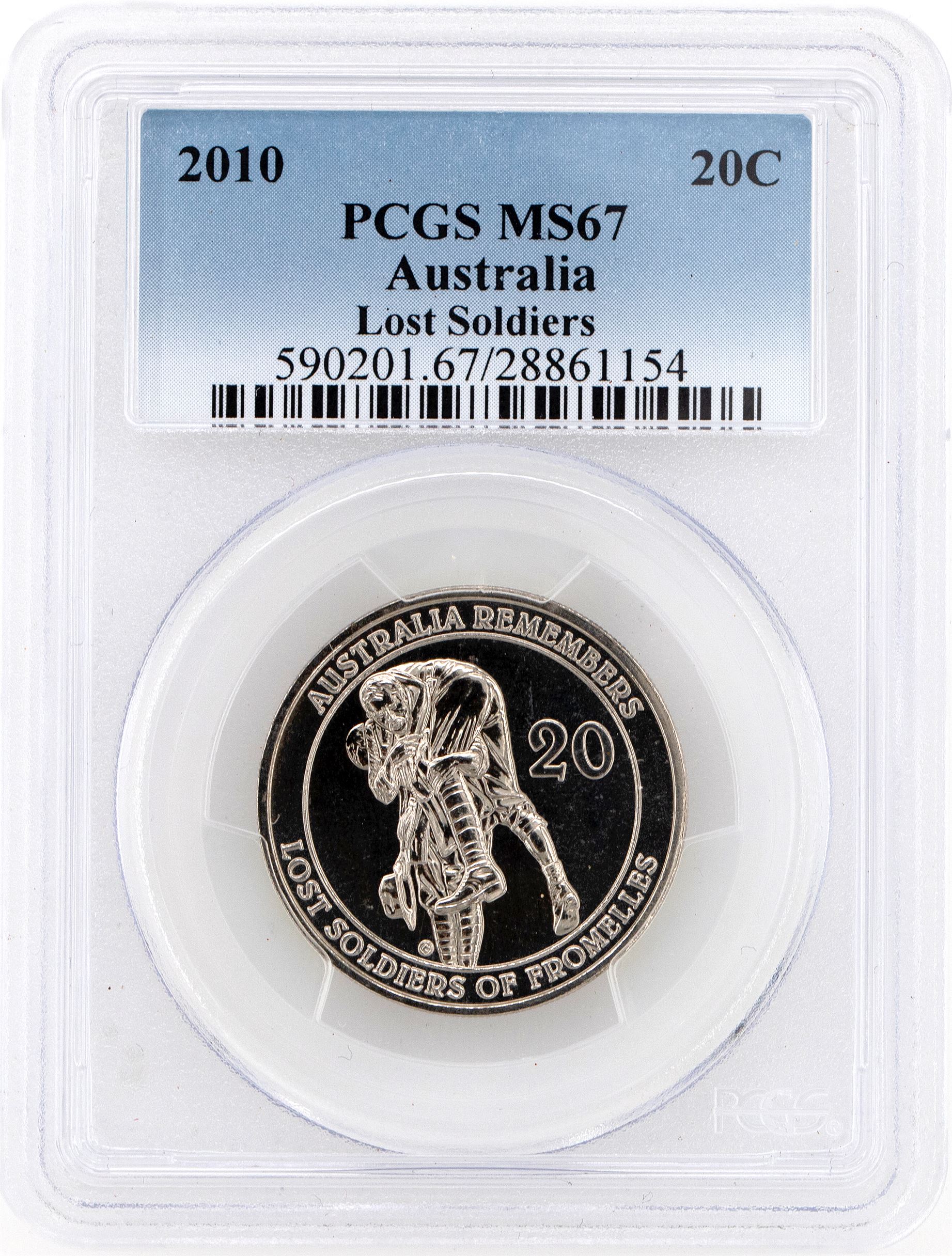 2010 Australia Twenty Cent, 20c Lost Soldiers PCGS - MS67 -154