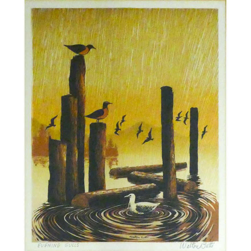 Walton Butts ''Evening Gulls'' Signed Serigraph Framed 21''x17''
