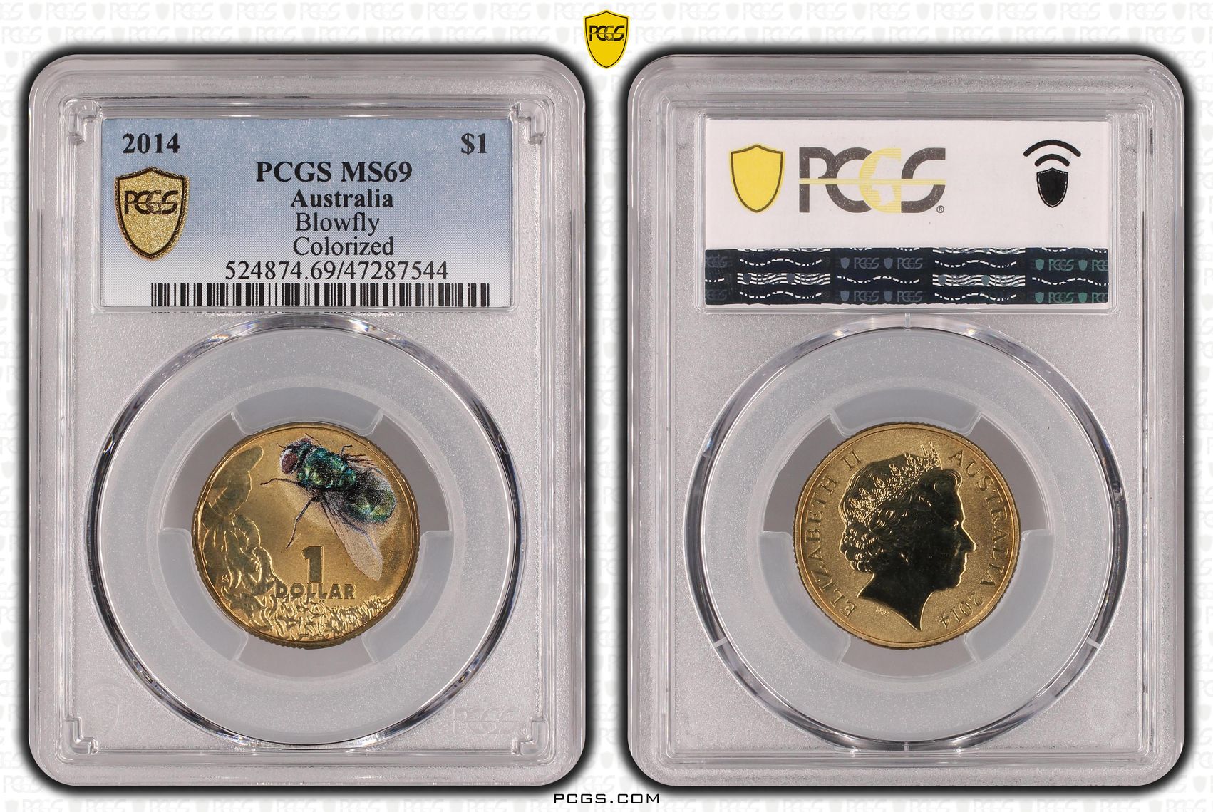 Elizabeth II, Blowfly Colorized, One Dollar, 2014, PCGS MS69