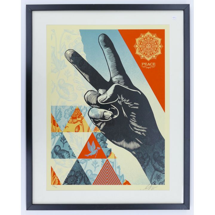 Shepard Fairey ''Peace'' S/N Screenprint Framed 29''x23''