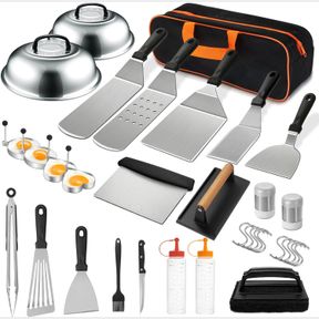 35PCS GRIDDLE ACCESSORIES KIT, FLAT TOP GRILL ACCESSORIES SET FOR BLACKSTONE AND CAMP CHEF, GRILL SPATULA SET WITH ENLARGED SPATUL