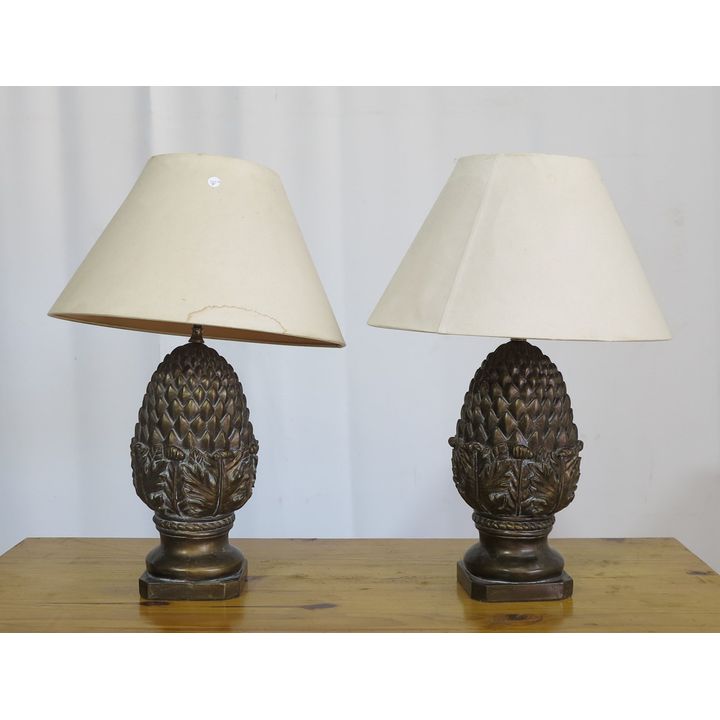 PAIR OF GILDED CERAMIC "ARTICHOKE" TABLE LAMPS