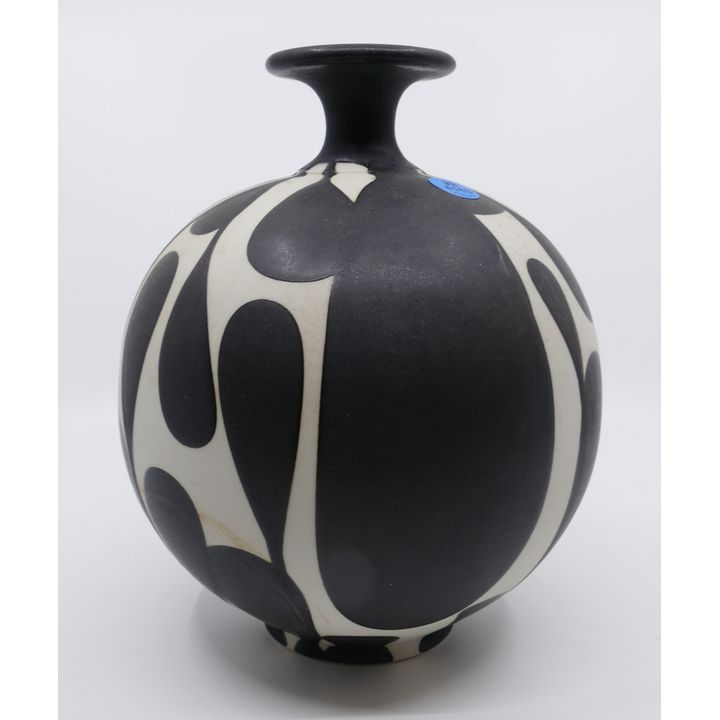 Sam Scott Black & White Porcelain Bottleneck Vase- 9.5''