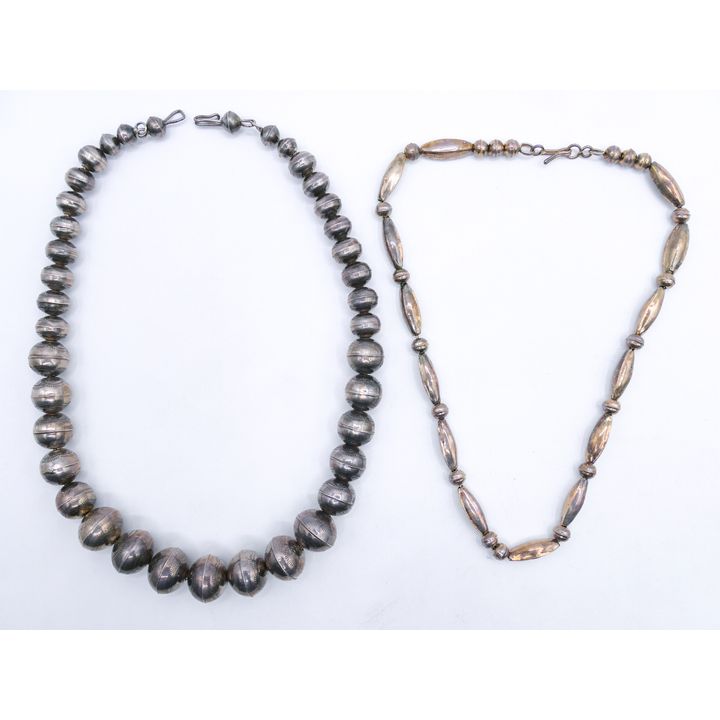 Box 2pc Old Navajo Sterling Bead Necklaces - 62 Grams TW