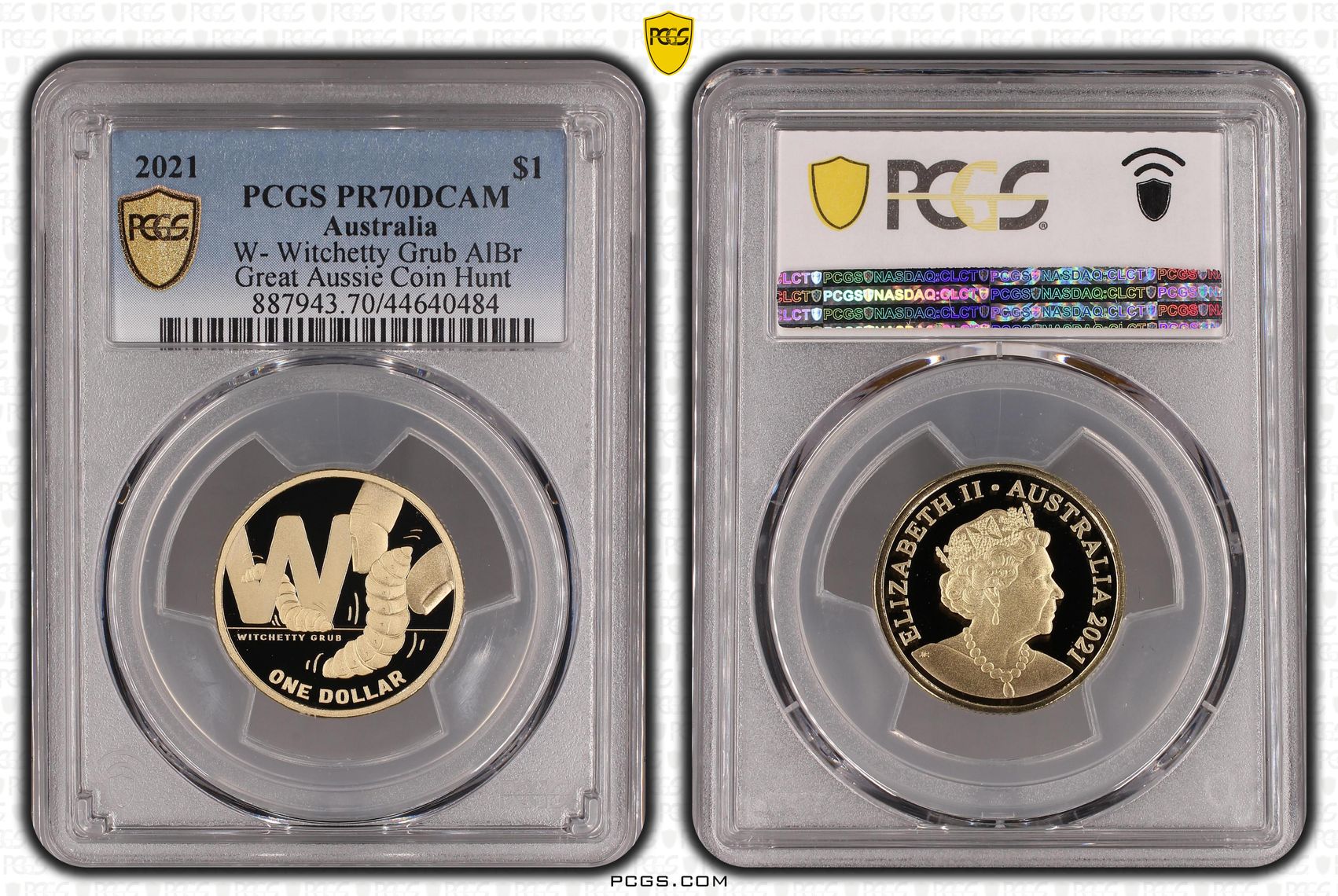 Elizabeth II, W- Witchetty Grub AlBr, POP 22/0, One Dollar, 2021, PCGS PR70DCAM