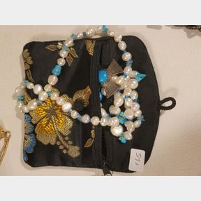 Sterling Signed Cross with Pearl and Turquoise Necklace