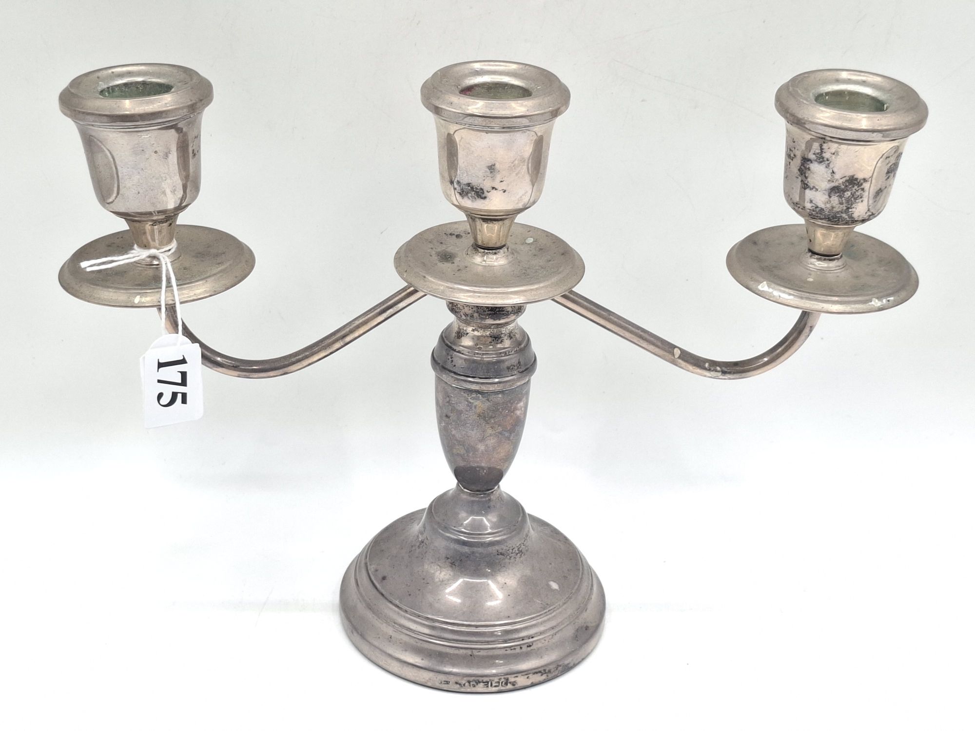 175 · STERLING SILVER THREE LIGHT CANDELABRUM