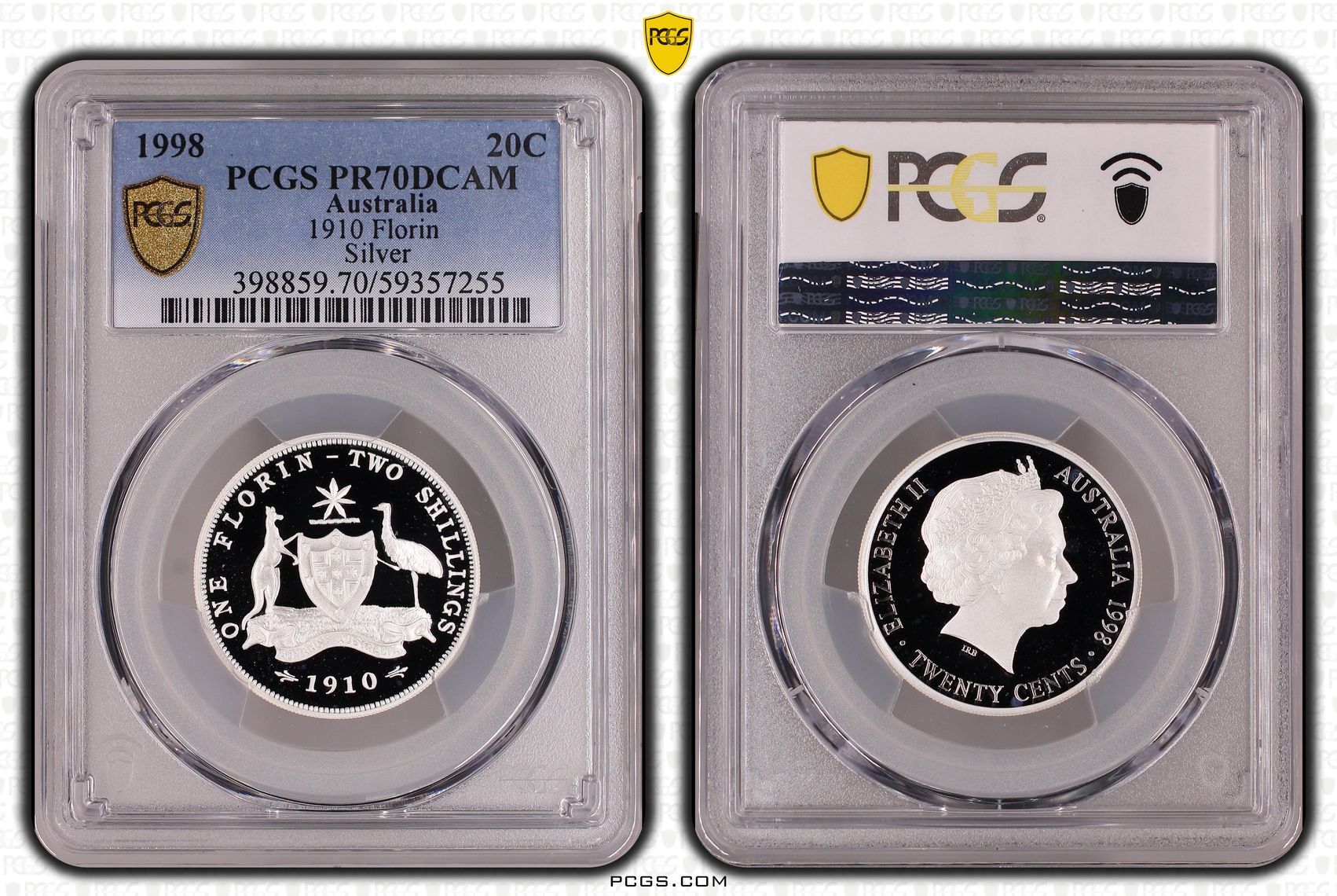 Elizabeth II, 1910 Florin Silver, Twenty Cent, 1998, PCGS PR70DCAM