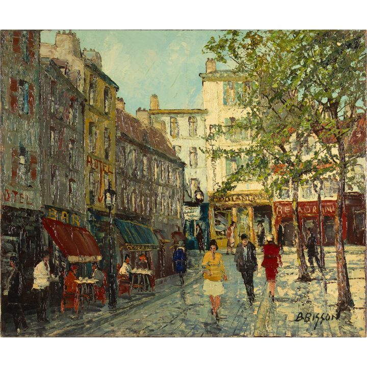 Maurice Brisson (1915- ): Paris Street with Cafes