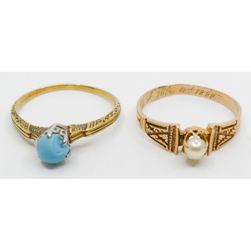 2pc Antique 14k Stone Rings Size 7 - 4.5 Grams TW