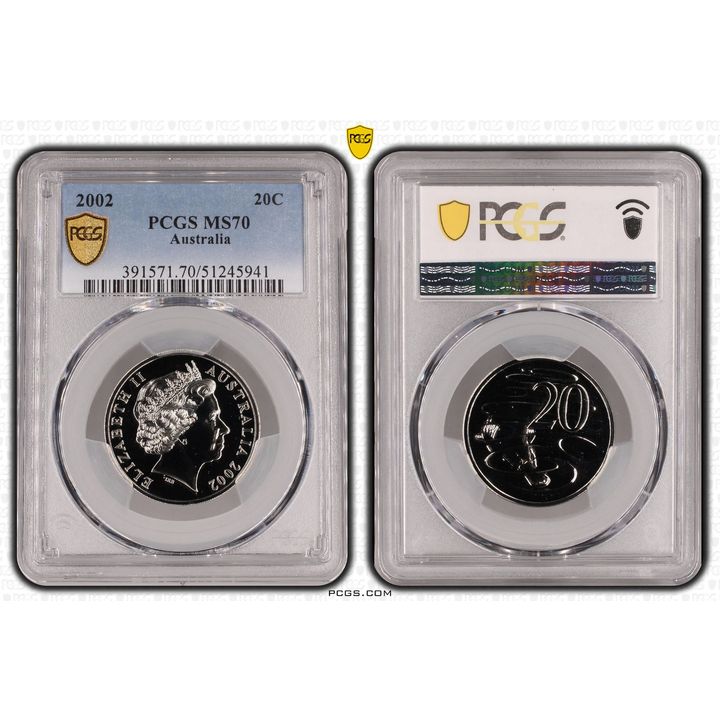 POP 13/0, Twenty Cent, 2002, PCGS MS70