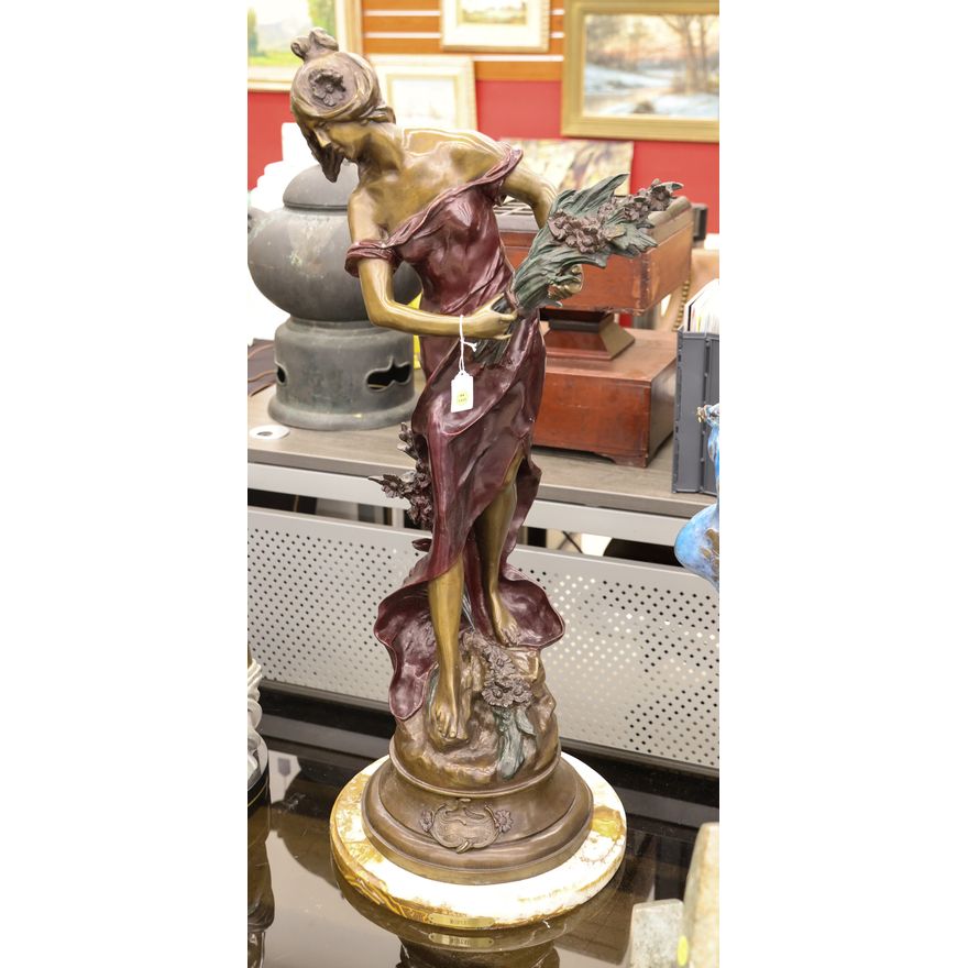 After Moreau Woman with Flowers Art Nouveau Style Large Bronze Sculpture